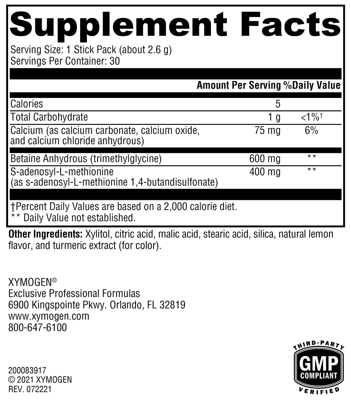 XYMOGEN SAM-e & TMG - Trimethylglycine, SAM-e 400mg, and Calcium Supplement - Liver and Mood Support Supplement - Gluten Free, Vegan & Non GMO (30 Servings)