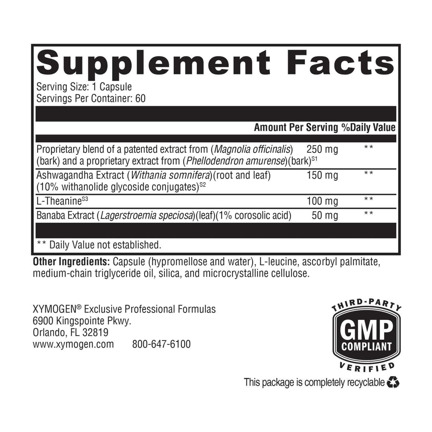 XYMOGEN Cortisolv Cortisol Supplement – Ashwagandha & L-Theanine for Energy, Relaxation & Clarity (60 Capsules)