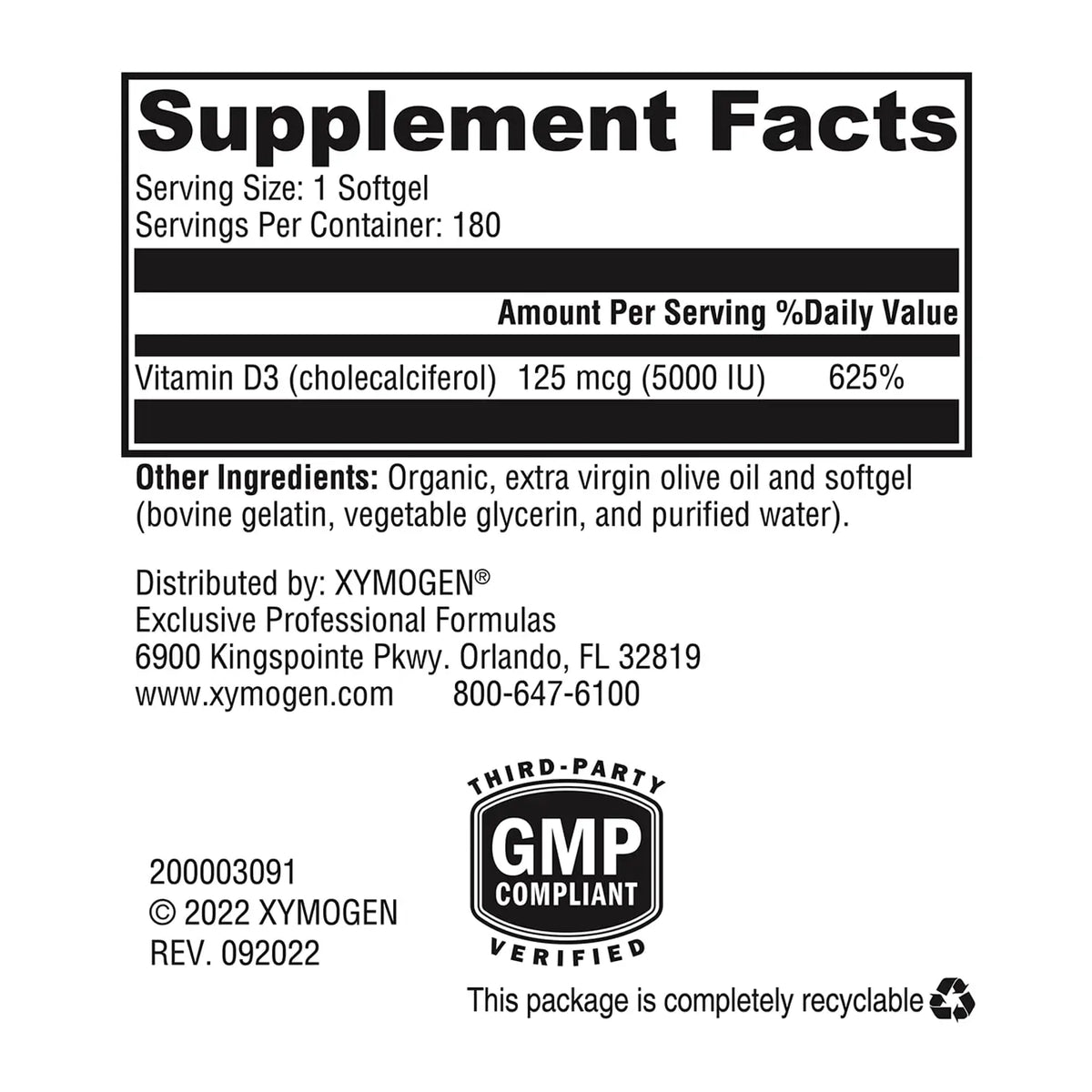 XYMOGEN D3 5000 – Bioavailable Vitamin D3 5000 IU (125 mcg) – 180 Softgels BritishVita | Premium UK Vitamins & Wellness Supplements