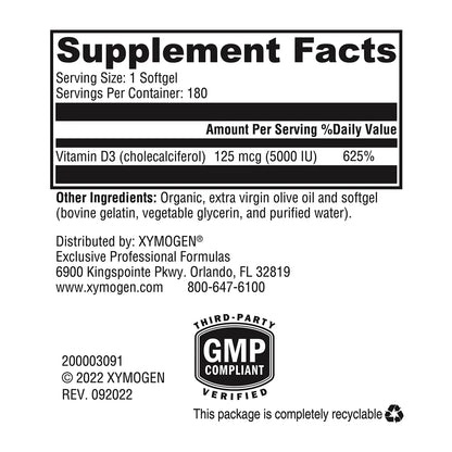 XYMOGEN D3 5000 – Bioavailable Vitamin D3 5000 IU (125 mcg) – 180 Softgels BritishVita | Premium UK Vitamins & Wellness Supplements