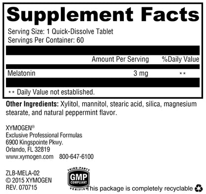 XYMOGEN Melatonin Peppermint Lozenges 3mg | Nighttime Sleep Support (60 Quick-Dissolve Tablets)