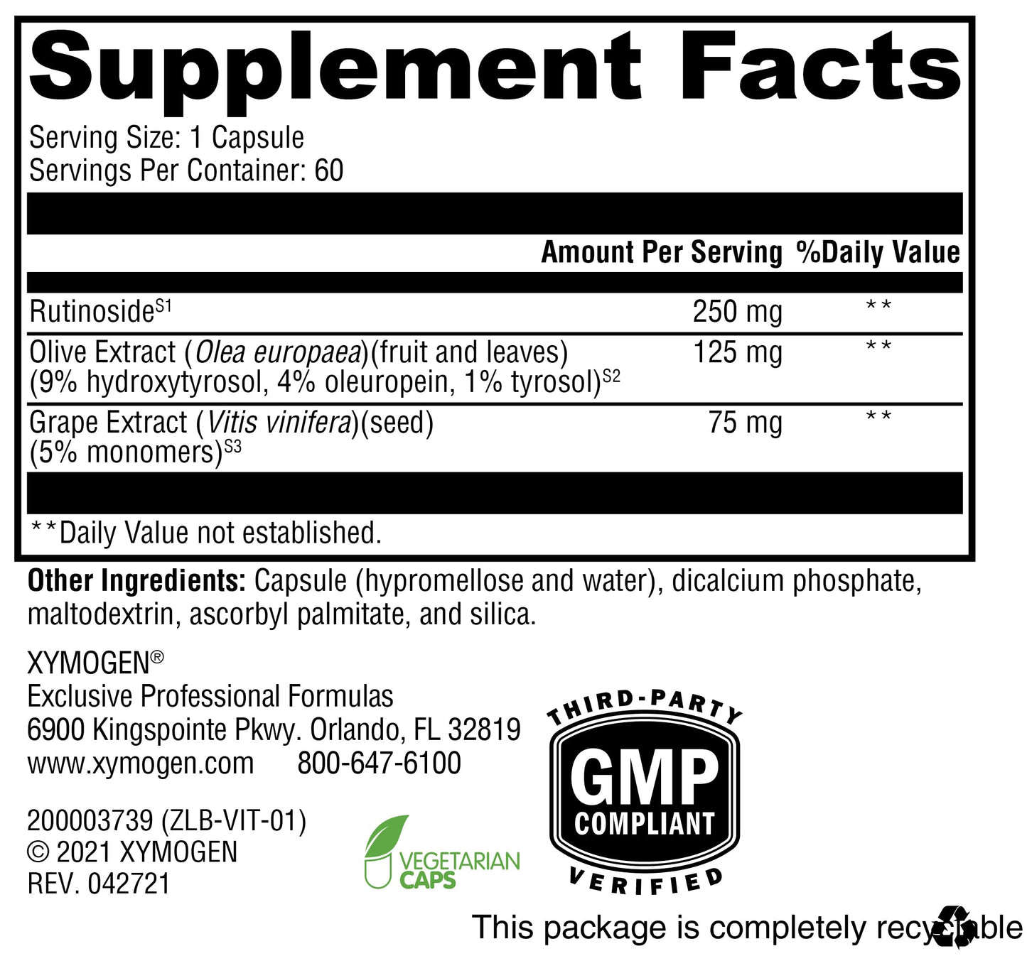XYMOGEN VitalVasc – Grape Seed & Olive Leaf Extract Capsules | Antioxidant Support | Gluten Free, Vegan & Non-GMO (60 Caps)