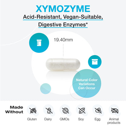 XYMOGEN XymoZyme Digestive Enzymes for Women and Men - Vegan, Acid-Resistant, Gut Health (60 Capsules)