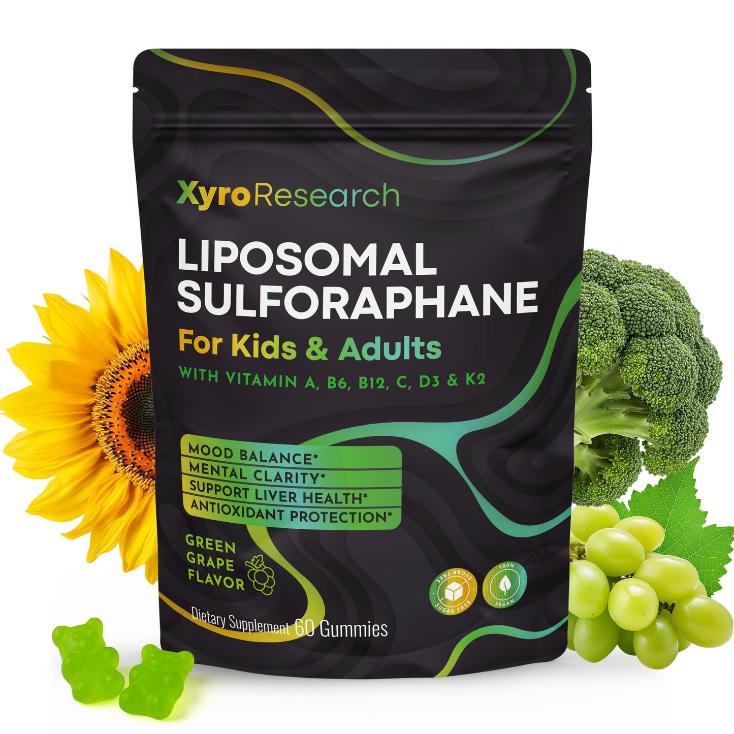 Xyro Research Liposomal Sulforaphane Gummies – 150mg Broccoli Sprout Extract | Vegan, Non-GMO, Sugar-Free