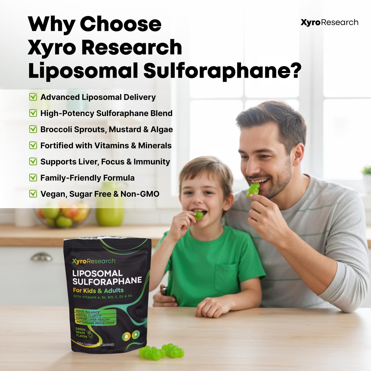 Xyro Research Liposomal Sulforaphane Gummies – 150mg Broccoli Sprout Extract | Vegan, Non-GMO, Sugar-Free