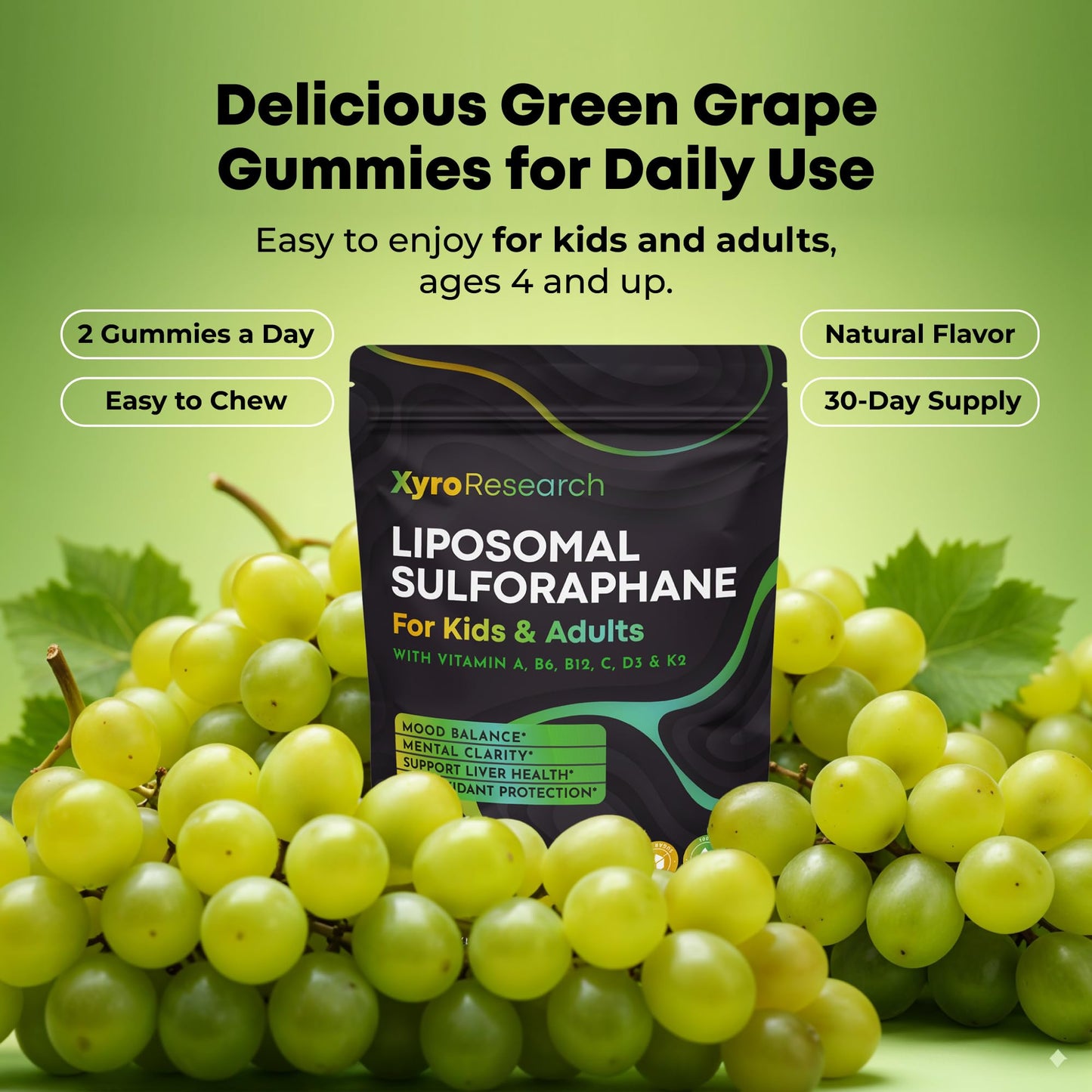 Xyro Research Liposomal Sulforaphane Gummies – 150mg Broccoli Sprout Extract | Vegan, Non-GMO, Sugar-Free