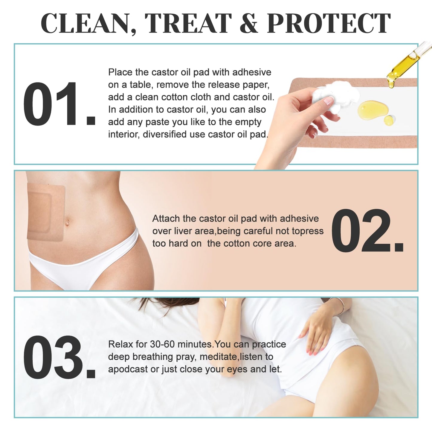 20Pcs Disposable Castor Oil Packs for Stomach – 11.8 x 6.3 in Self-Adhesive Belly Wraps | Xyulaan