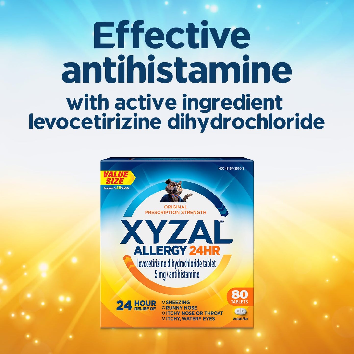 Xyzal 24 Hour Allergy Relief Medicine - Original Prescription Strength Antihistamine (Levocetirizine Dihydrochloride) 5 mg, 80 Count