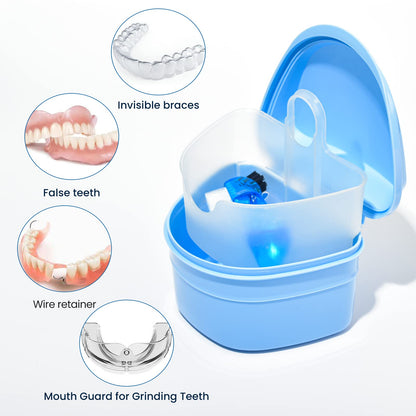 Y-Kelin Denture Bath Box and Denture Brush Set Pink | Denture & Retainer Cleaner