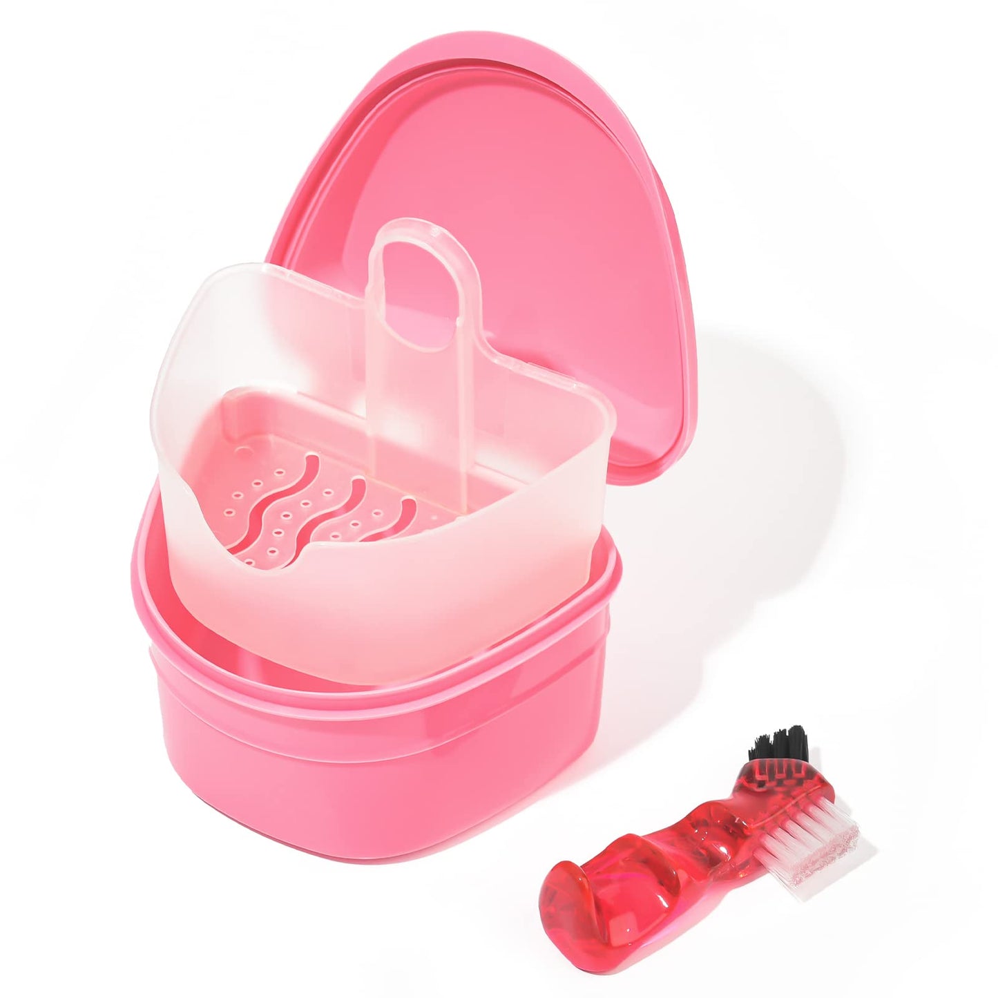 Y-Kelin Denture Bath Box and Denture Brush Set Pink | Denture & Retainer Cleaner