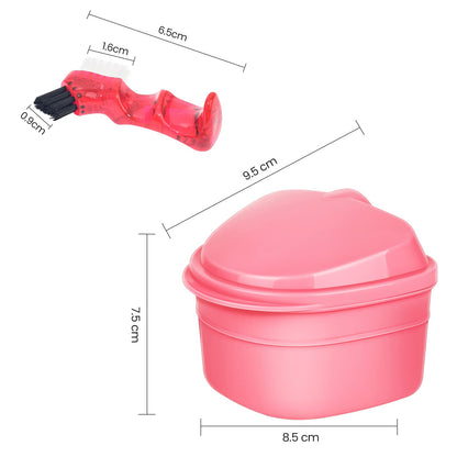 Y-Kelin Denture Bath Box and Denture Brush Set Pink | Denture & Retainer Cleaner