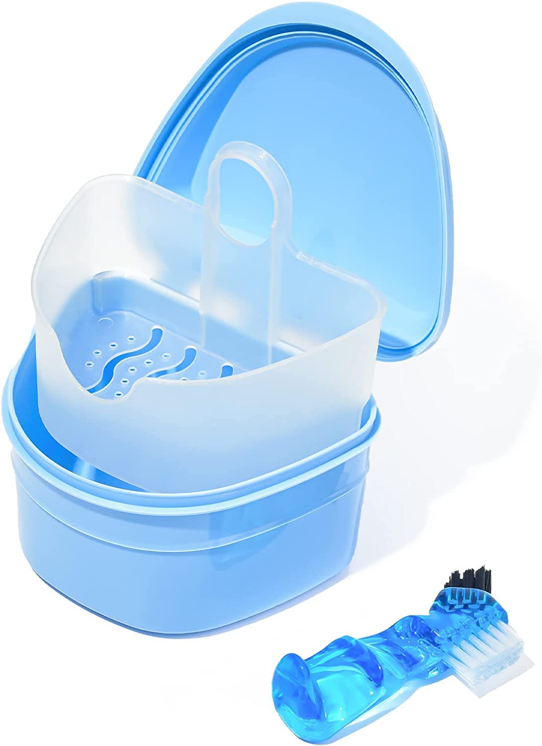 Y-Kelin Denture Cleaner Kit – Denture Cleaning Box and Dual-Head Brush (Blue)