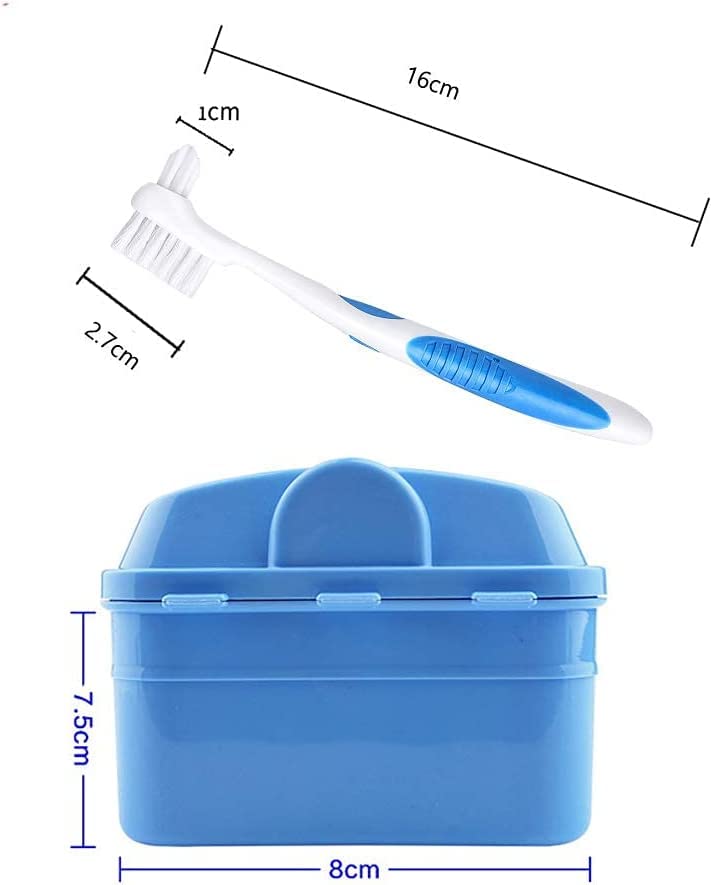Y-Kelin Denture Cleaner Kit – Denture Cleaning Box and Dual-Head Brush (Blue)