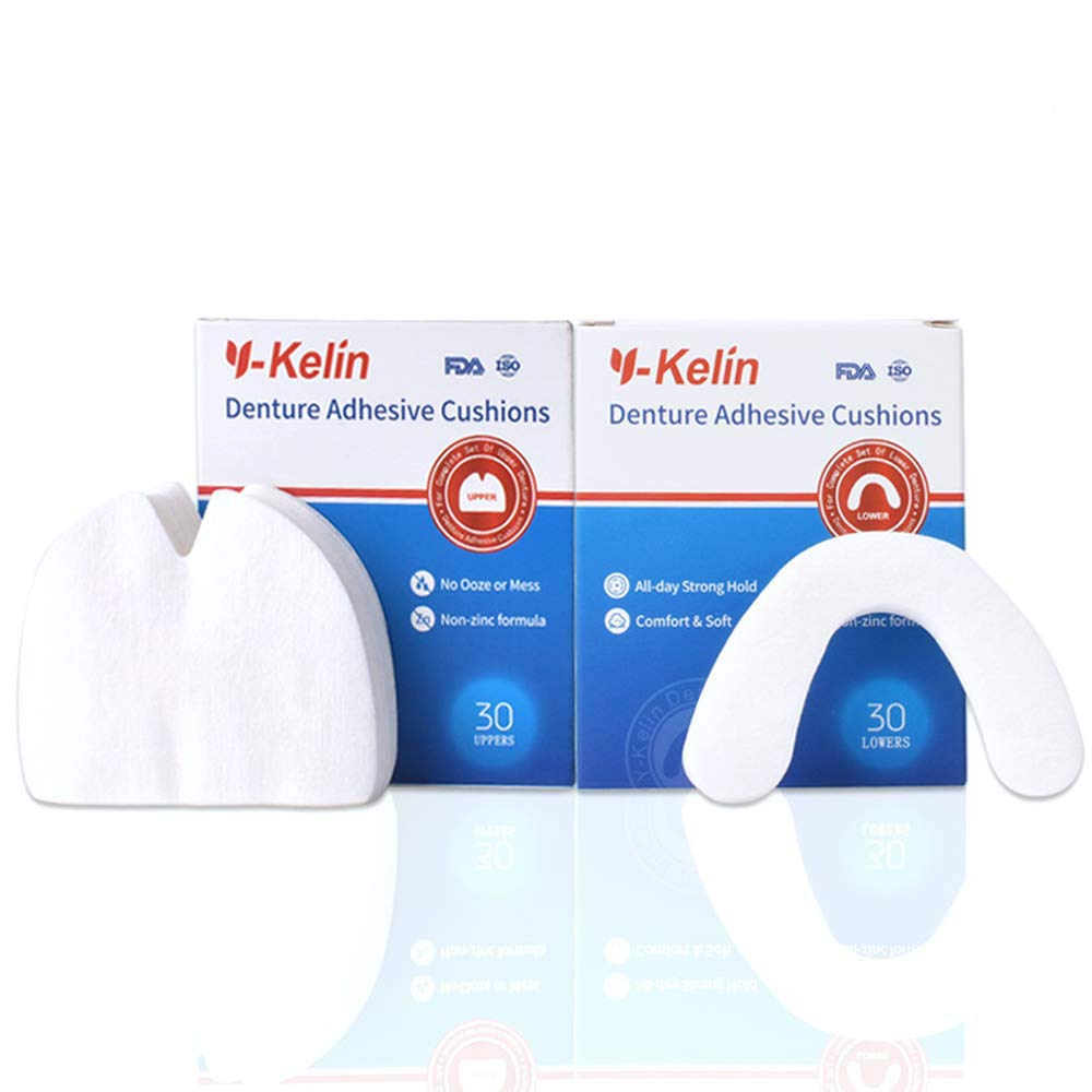 Y-Kelin Denture Adhesive Cushions Uppers & Lowers - Non-Chemical, Adhesive-Free Denture Pads (60 Strips)
