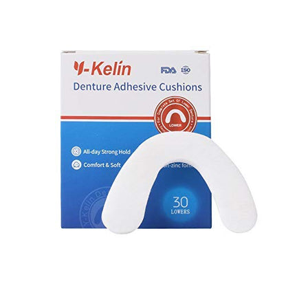 Y-Kelin Denture Adhesive Cushions Uppers & Lowers - Non-Chemical, Adhesive-Free Denture Pads (60 Strips)