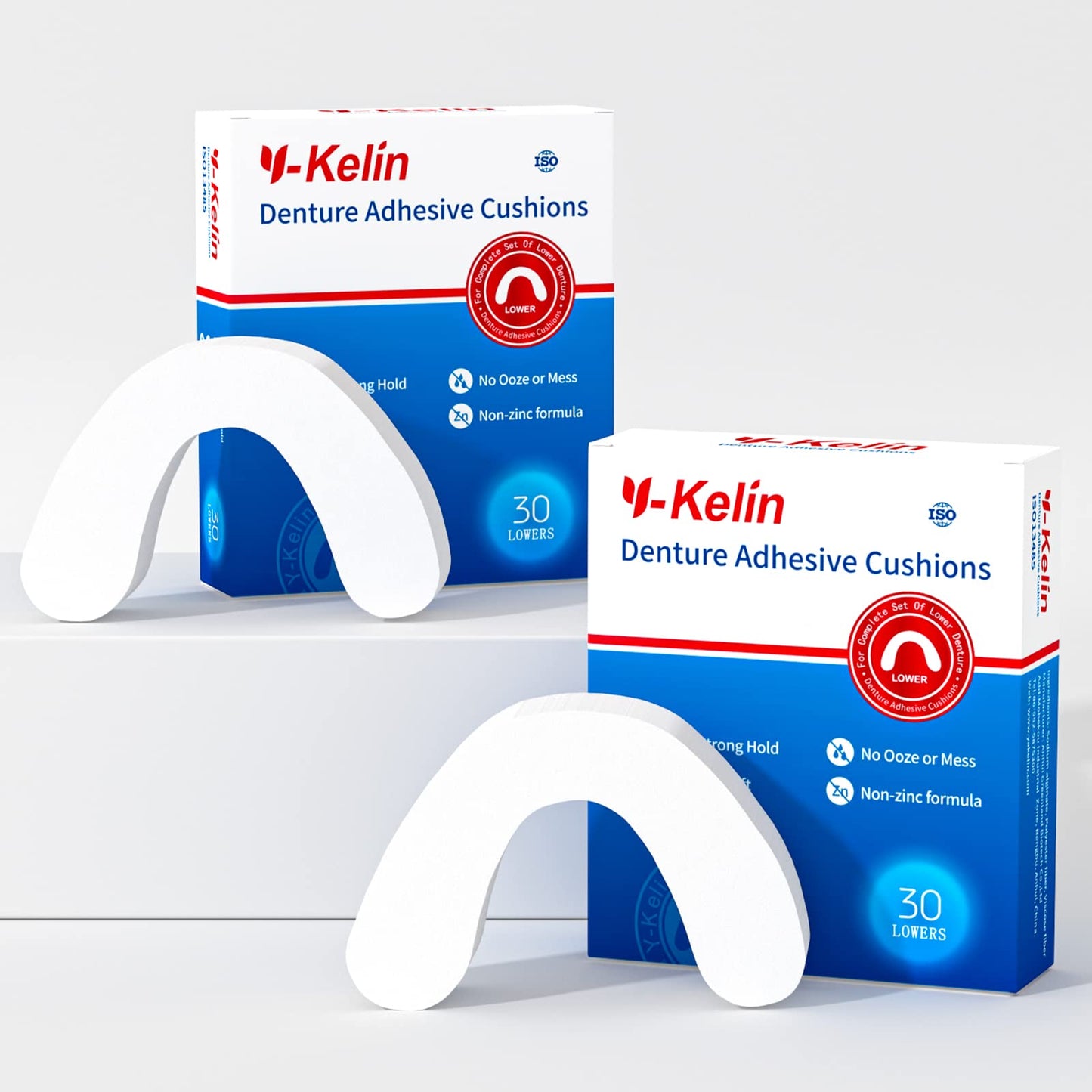 Y-Kelin Lower Denture Adhesive Cushions – Adhesive-Free Pads for Sore Gums (60 Strips)