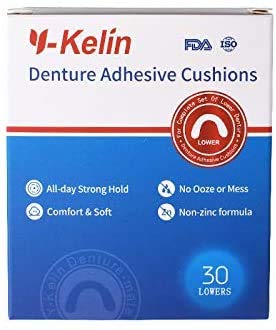 Y-Kelin Lower Denture Adhesive Cushions – Adhesive-Free Pads for Sore Gums (60 Strips)
