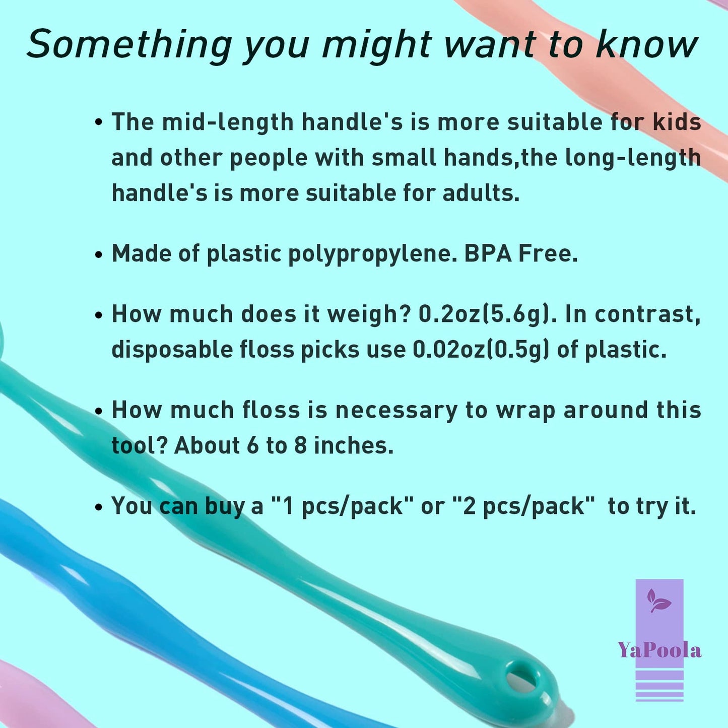 YaPoola Colorful Floss Holder - Reusable Dental Floss Handle (3 Count)