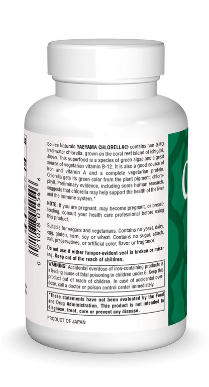 Source Naturals Yaeyama Chlorella Green Superfood with Plant-Based B12* - 200 mg, 600 Tablets
