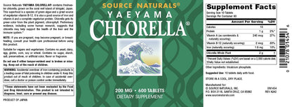 Source Naturals Yaeyama Chlorella Green Superfood with Plant-Based B12* - 200 mg, 600 Tablets
