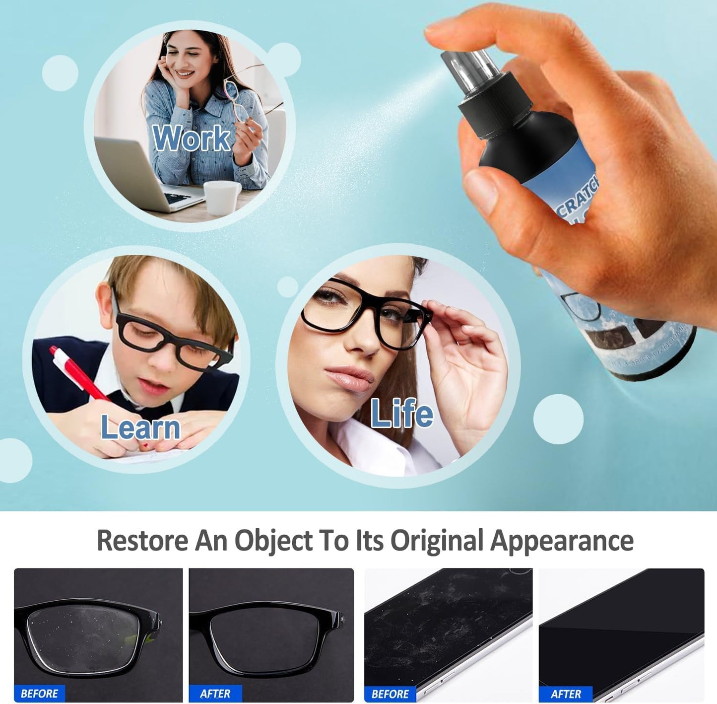 YAGUAN 2PCS Lens Scratch Remover for Eyeglasses 100ml | Eyeglass Cleaner & Travel Essential