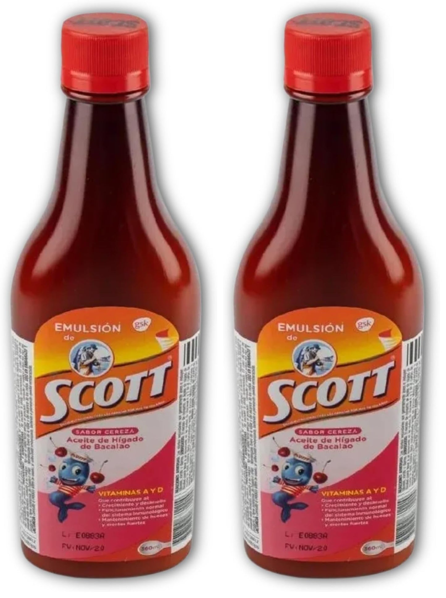 YAHVE Cherry Flavor Cod Liver Oil Emulsion with Vitamin A & Calcium (360 ml / 12.17 fl oz) – Kids Dietary Supplement – Pack of 2