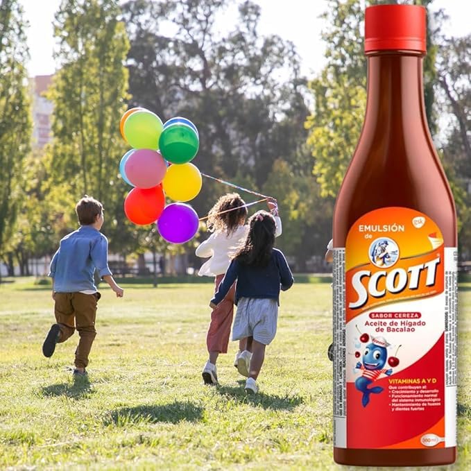 YAHVE Cherry Flavor Cod Liver Oil Emulsion with Vitamin A & Calcium (360 ml / 12.17 fl oz) – Kids Dietary Supplement – Pack of 2