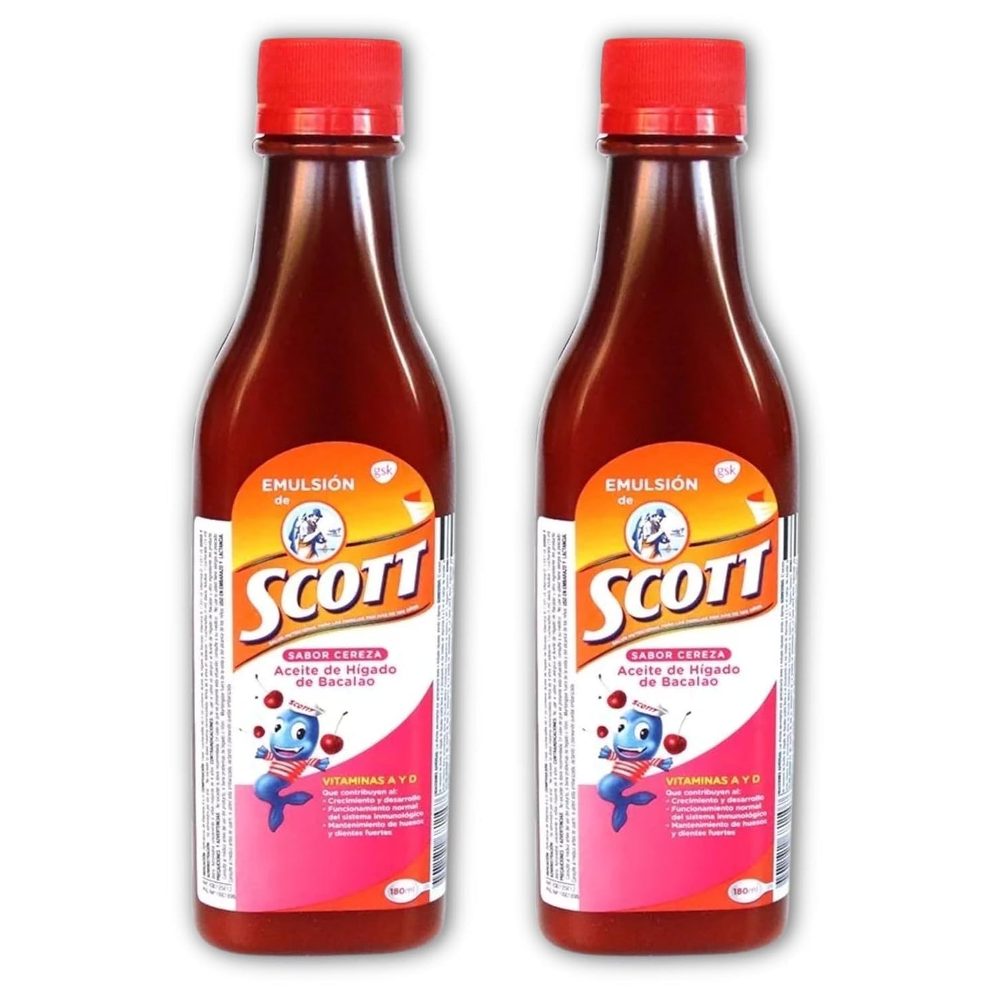 Yahve Cherry Flavored Cod Liver Oil Emulsion – 2 Pack (6.1 fl oz / 180 ml) – Vitamin A & Calcium for Kids