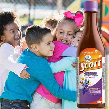 YAHVE Scott's Emulsion - Tropical Fruit Flavor Cod Liver Oil for Kids (360 ml / 12.17 fl oz) - Vitamin A & Calcium - Pack of 2