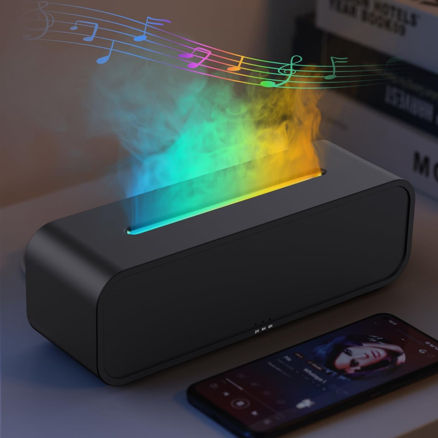 YALEDI 250ml Flame Diffuser – Music-Synced Light, Remote, Timer (Black)