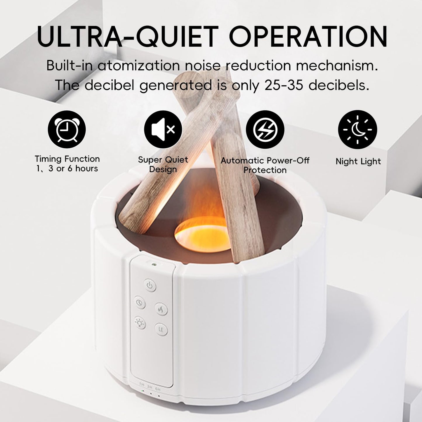 YALEDI Campfire Flame Diffuser – 250ml Wood Diffuser with Remote, Auto Shut-Off (White)