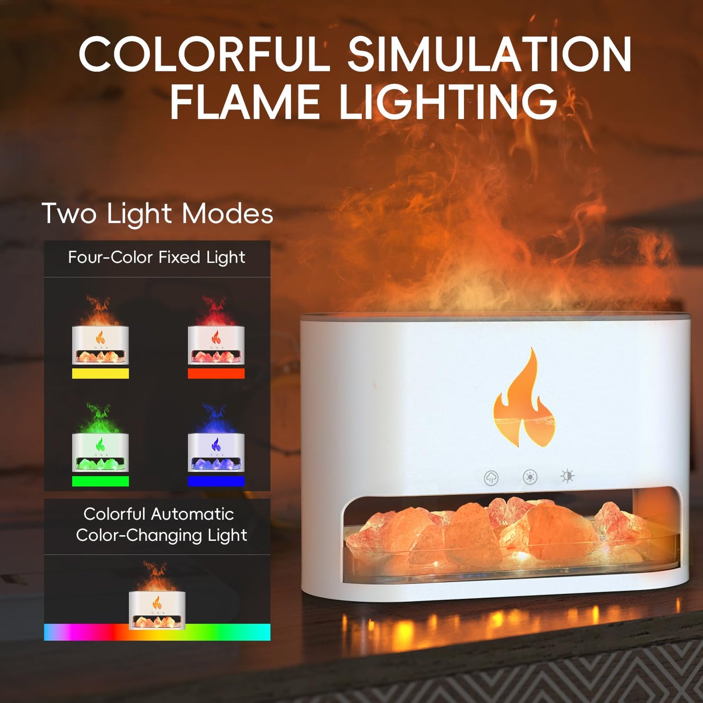 YALEDI Essential Oil Diffuser – Fireplace Flame Light, 250ml Himalayan Salt Lamp (White)