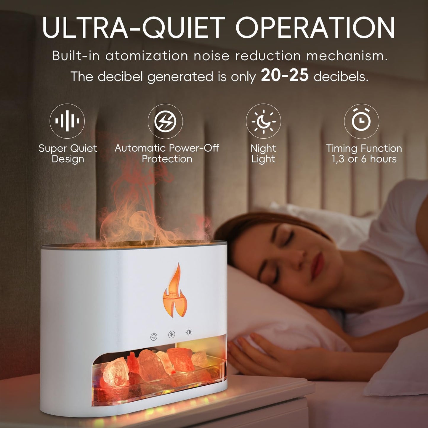 YALEDI Essential Oil Diffuser – Fireplace Flame Light, 250ml Himalayan Salt Lamp (White)