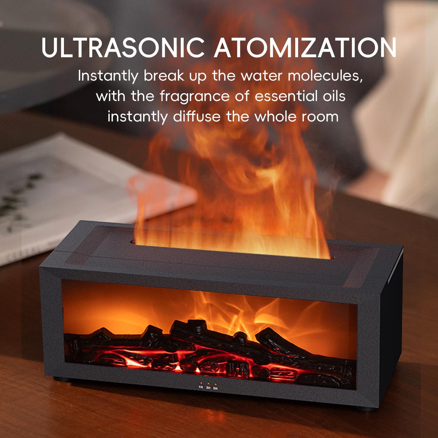 YALEDI Essential Oil Diffuser – Fireplace Design, 7 Colors, 150ml Ultrasonic Humidifier with Remote & Timer (Black)