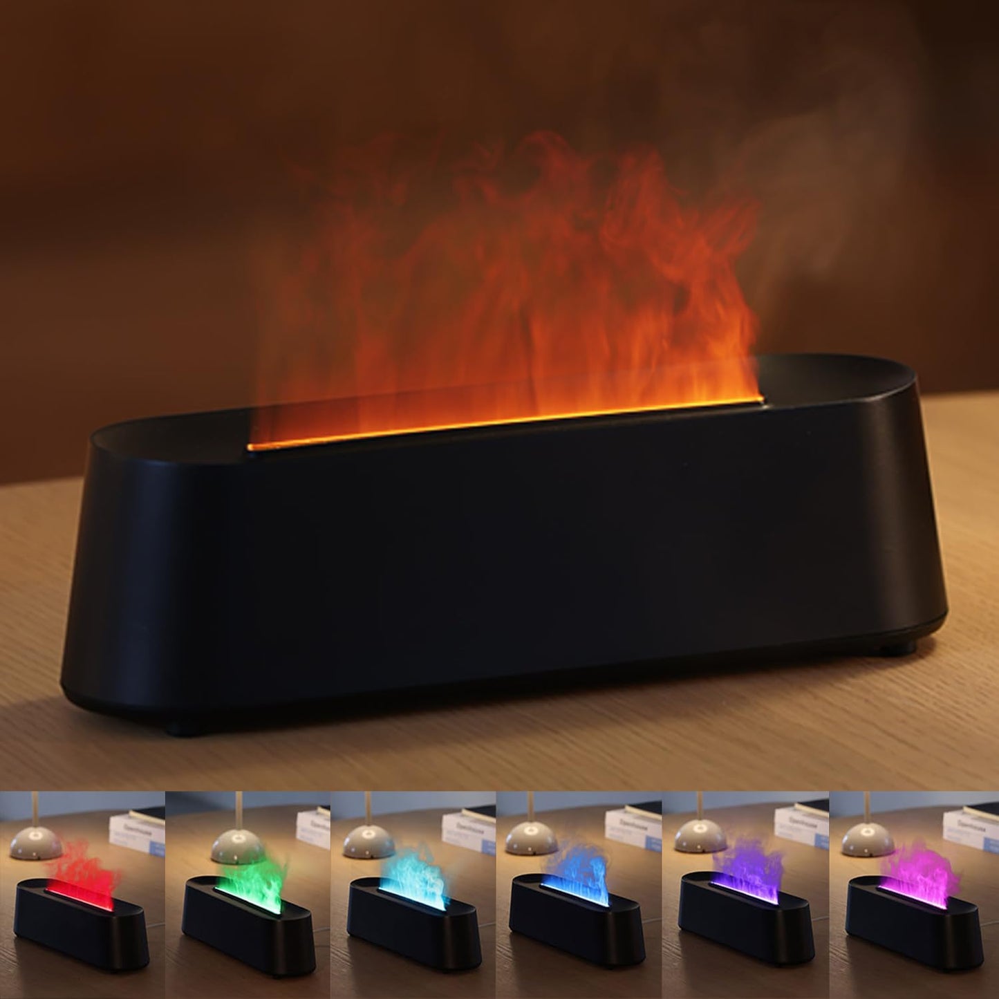 YALEDI Essential Oil Diffuser – Fireplace Flame 250ml, 7 Color Lights, Remote, Auto-Off | Black