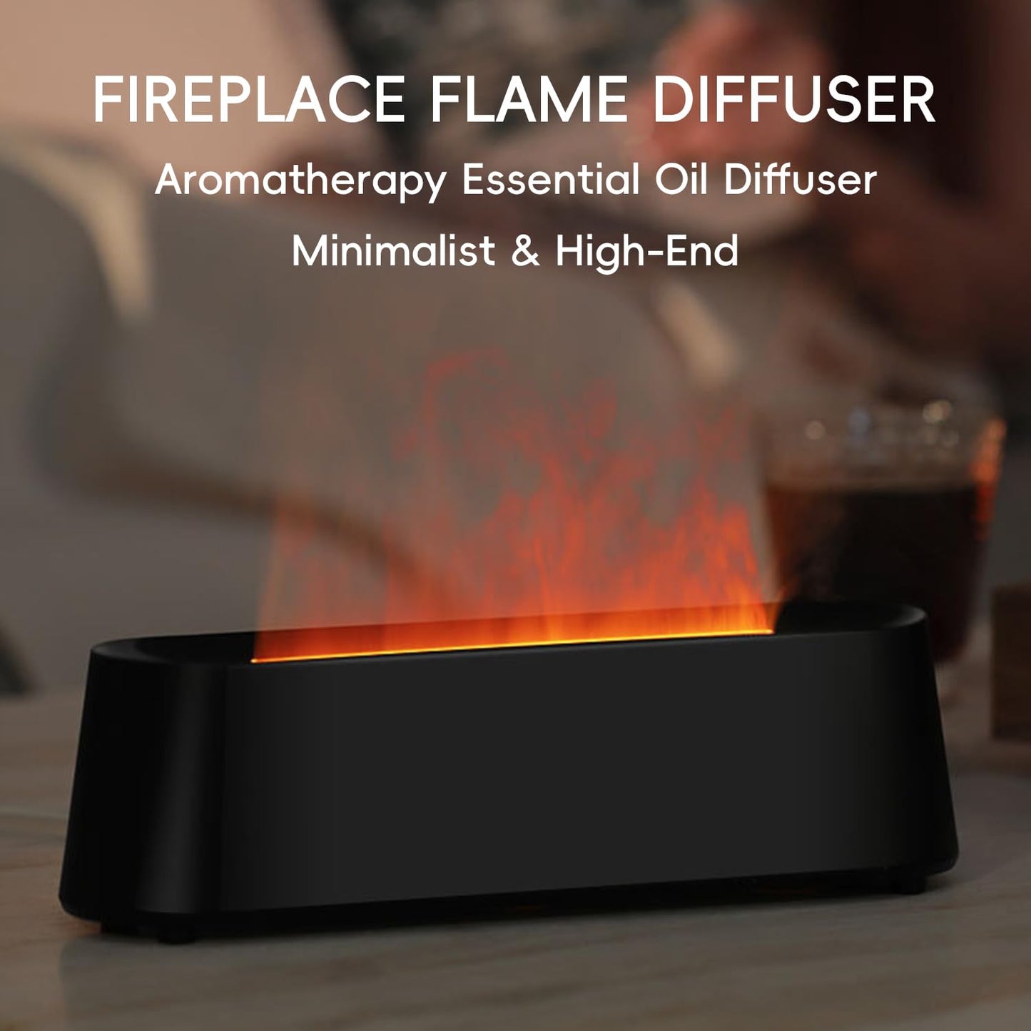 YALEDI Essential Oil Diffuser – Fireplace Flame 250ml, 7 Color Lights, Remote, Auto-Off | Black