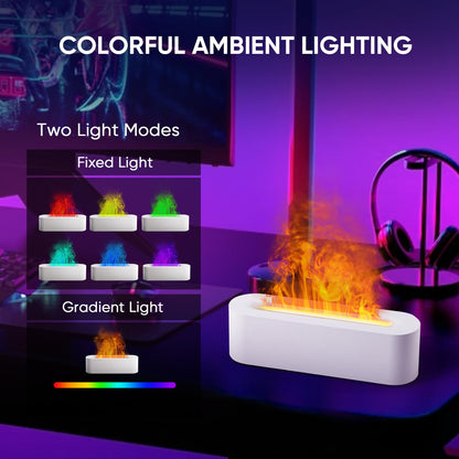 YALEDI Fireplace Flame Essential Oil Diffuser - 150ml Ultrasonic Humidifier, 7-Color Lights, Auto-Off (White)