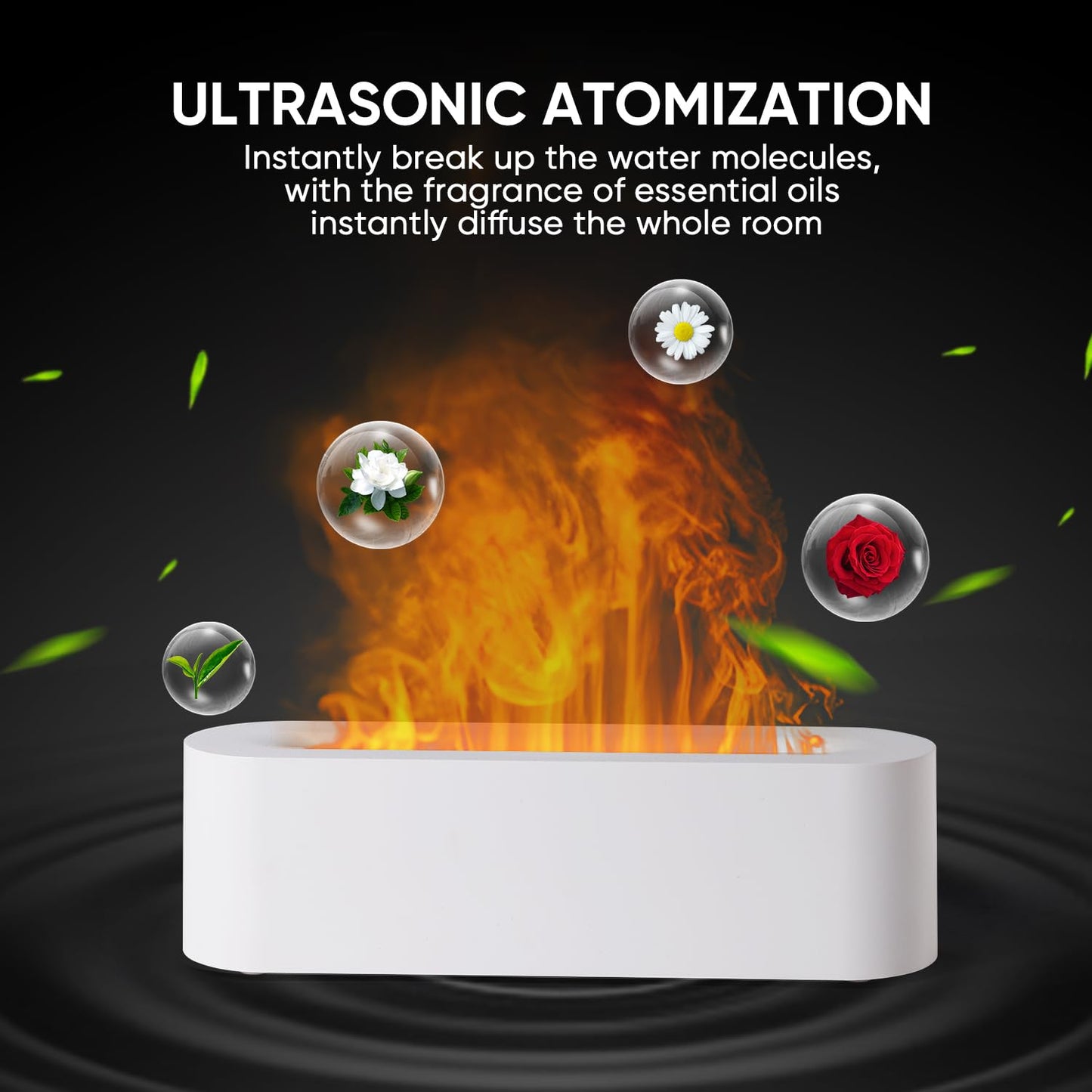 YALEDI Fireplace Flame Essential Oil Diffuser - 150ml Ultrasonic Humidifier, 7-Color Lights, Auto-Off (White)