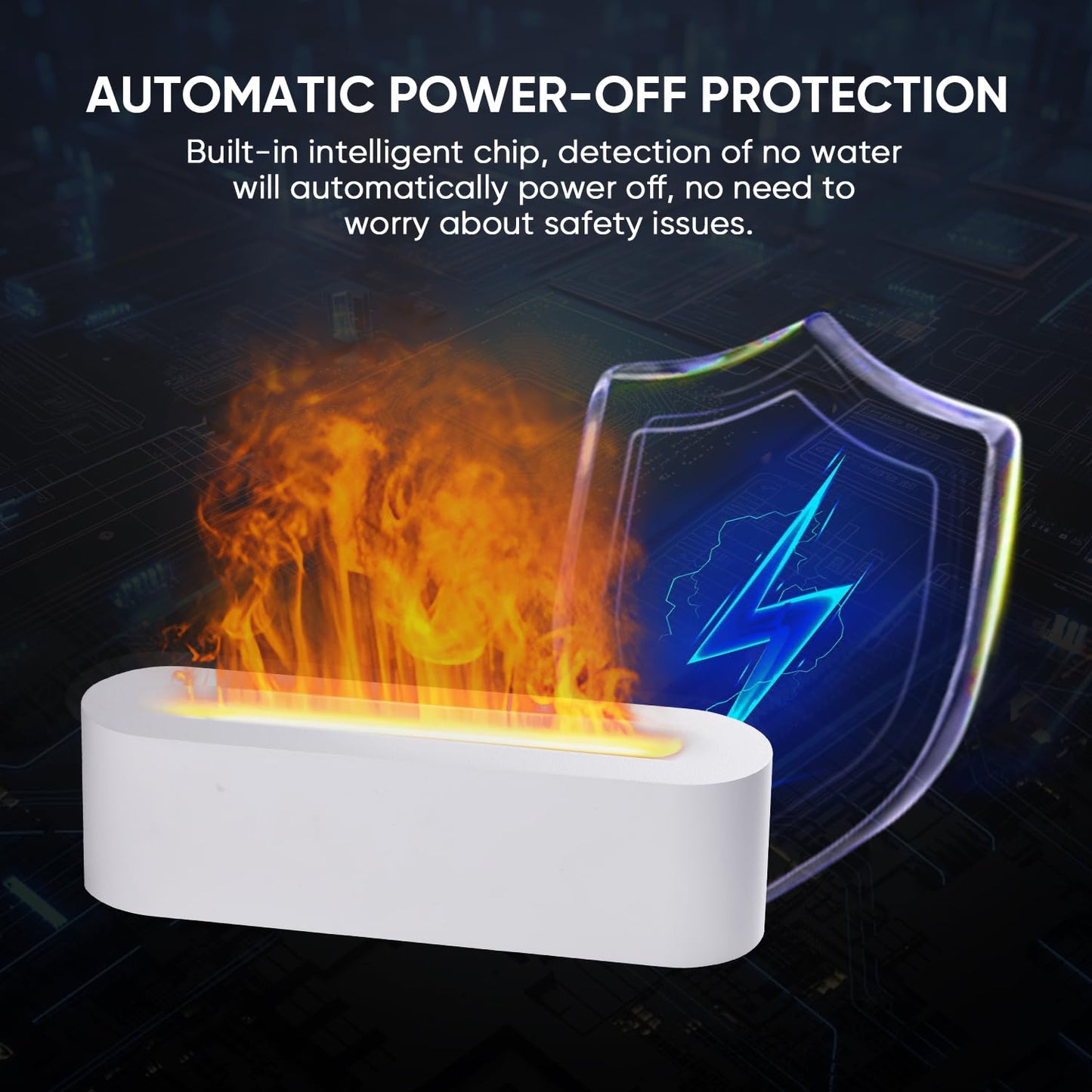 YALEDI Fireplace Flame Essential Oil Diffuser - 150ml Ultrasonic Humidifier, 7-Color Lights, Auto-Off (White)