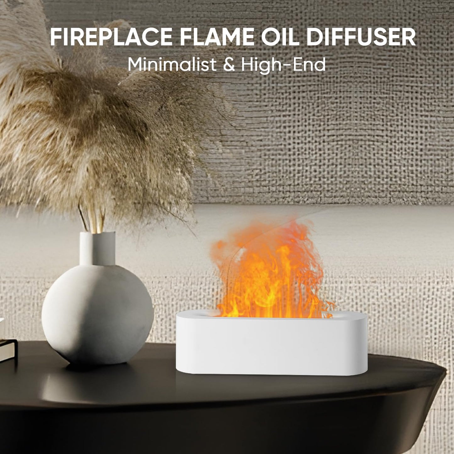 YALEDI Fireplace Flame Essential Oil Diffuser - 150ml Ultrasonic Humidifier, 7-Color Lights, Auto-Off (White)