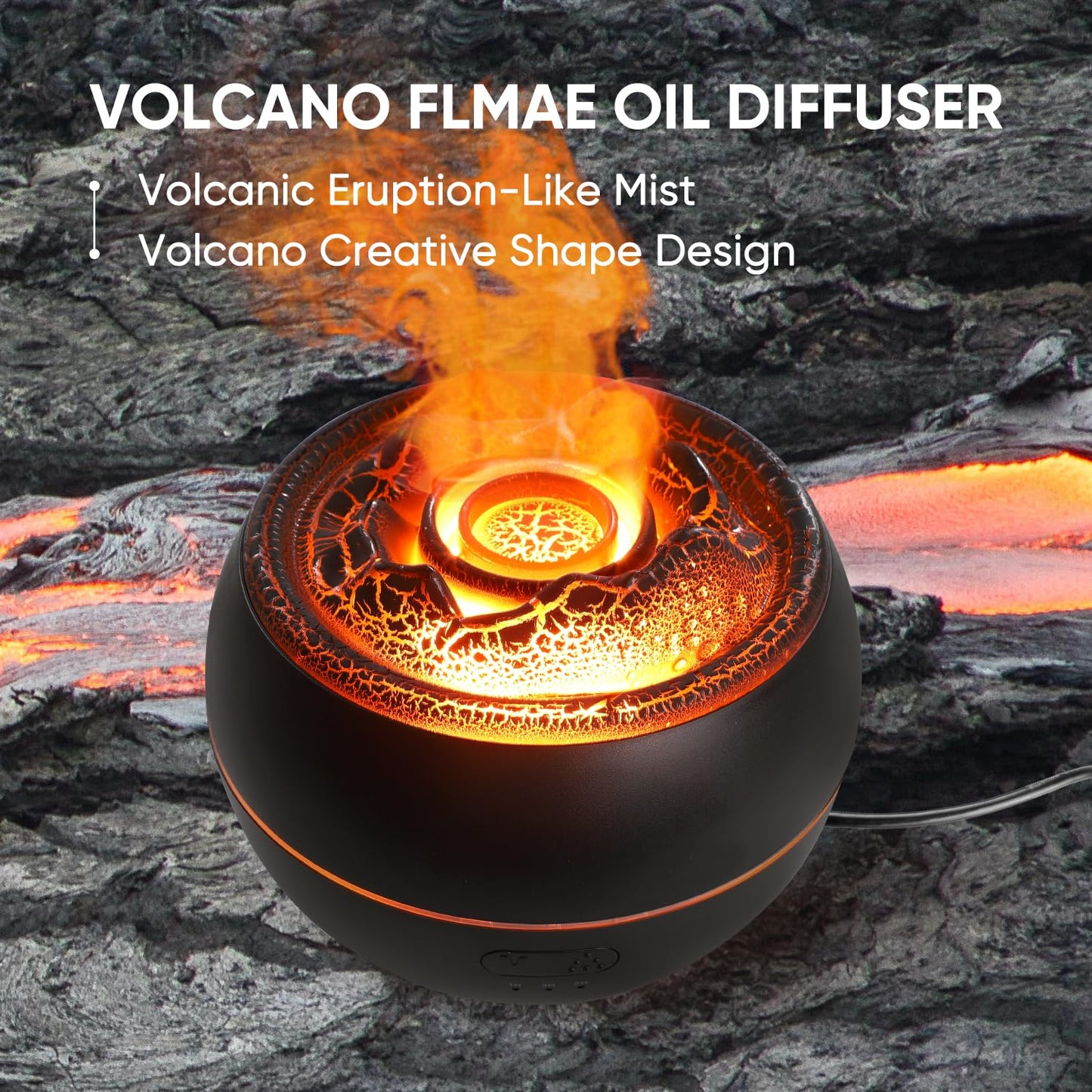 YALEDI Volcano Flame Essential Oil Diffuser – 360ml, 7-Color Lights, Auto Shut-Off (Black)