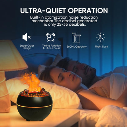 YALEDI Volcano Flame Essential Oil Diffuser – 360ml, 7-Color Lights, Auto Shut-Off (Black)