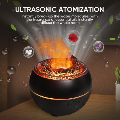 YALEDI Volcano Flame Essential Oil Diffuser – 360ml, 7-Color Lights, Auto Shut-Off (Black)