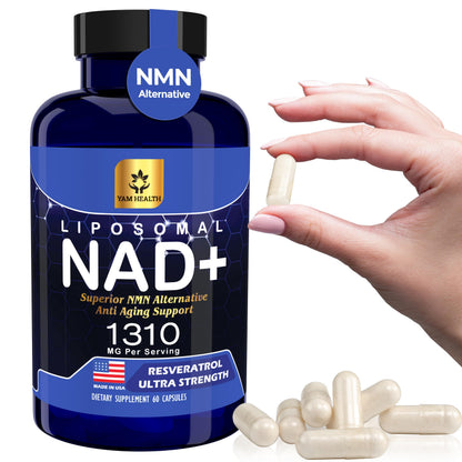 YAM Health Liposomal NAD+ with Trans-Resveratrol – Premium Halal NAD Supplement for Energy Metabolism, DNA Repair & Longevity (Vegan, Non-GMO, 60 Count)