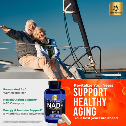 YAM Health Liposomal NAD+ with Trans-Resveratrol – Premium Halal NAD Supplement for Energy Metabolism, DNA Repair & Longevity (Vegan, Non-GMO, 60 Count)