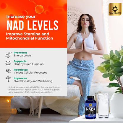 YAM Health Liposomal NAD+ with Trans-Resveratrol – Premium Halal NAD Supplement for Energy Metabolism, DNA Repair & Longevity (Vegan, Non-GMO, 60 Count)