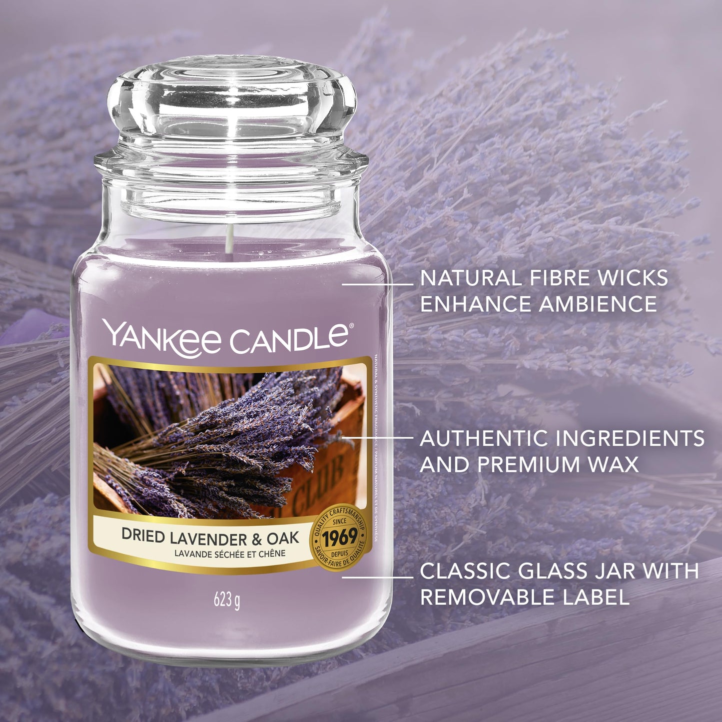 Yankee Candle Lavendar & Oak Large Jar – Long-Burning Scented Candle (Up to 150 Hours) | Giftable Aromas for Women