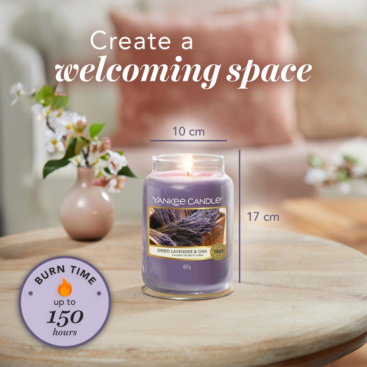 Yankee Candle Lavendar & Oak Large Jar – Long-Burning Scented Candle (Up to 150 Hours) | Giftable Aromas for Women