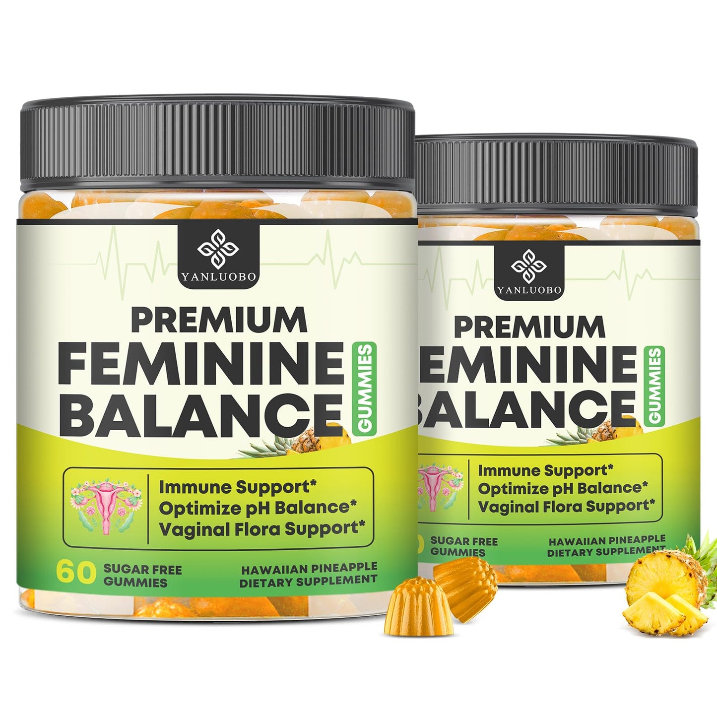 YANLUOBO Feminine Balance Probiotic Gummies - Women's Vaginal Health Support | PH Balance & Odor, Flora, Immune Support | Probiotics for Women, Vegan Pineapple Flavor, 120 Count