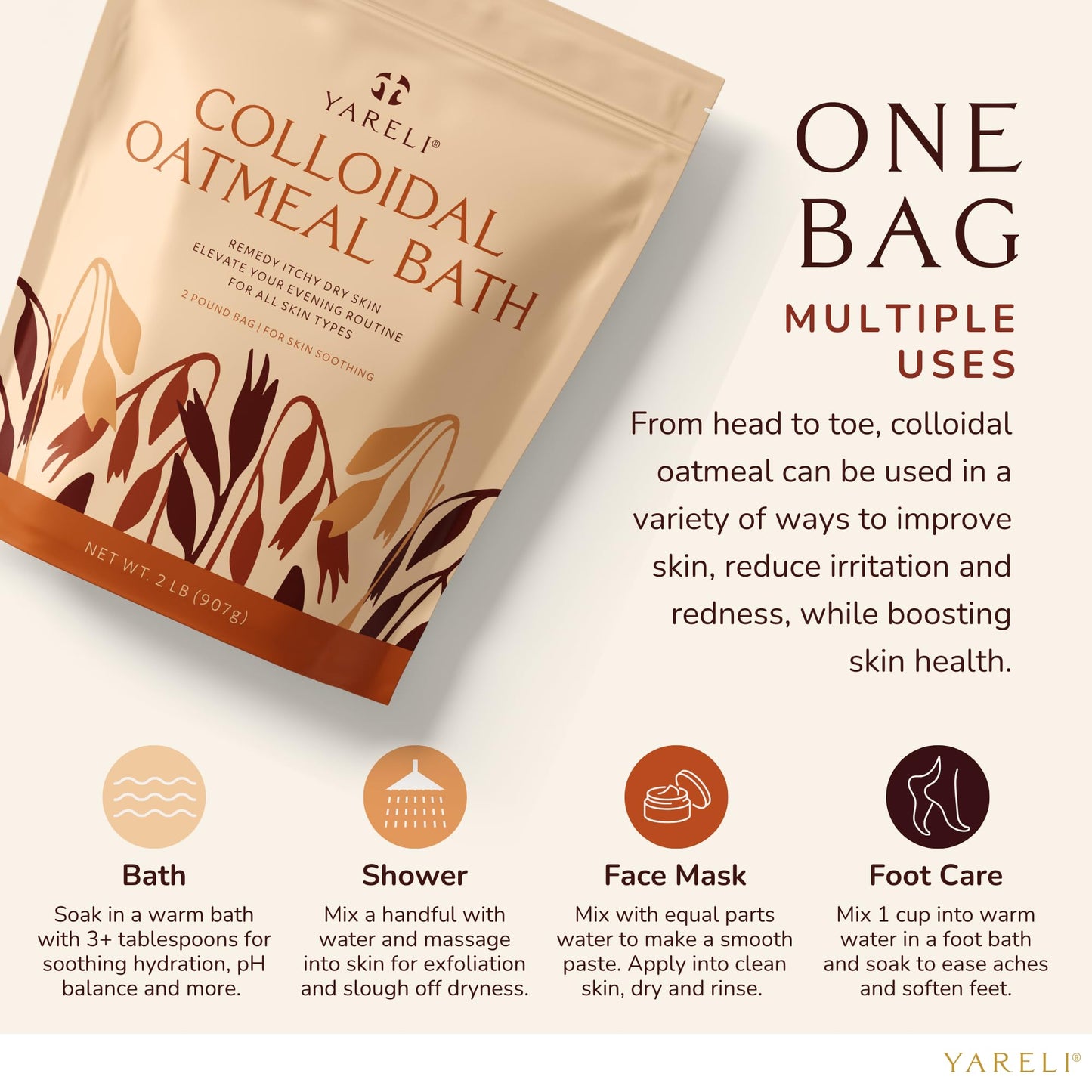 YARELI Colloidal Oatmeal Bath Powder 2lb – All Ages Skin Comfort